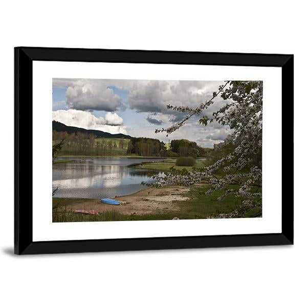 Sandy Beach And River Vltava Canvas Wall Art-3 Horizontal-Gallery Wrap-25" x 16"-Tiaracle