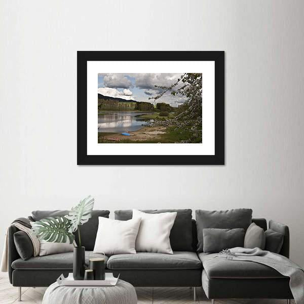 Sandy Beach And River Vltava Canvas Wall Art-3 Horizontal-Gallery Wrap-25" x 16"-Tiaracle