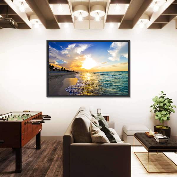 Sandy Beach With The Ocean At Sunset Canvas Wall Art-5 Horizontal-Gallery Wrap-22" x 12"-Tiaracle