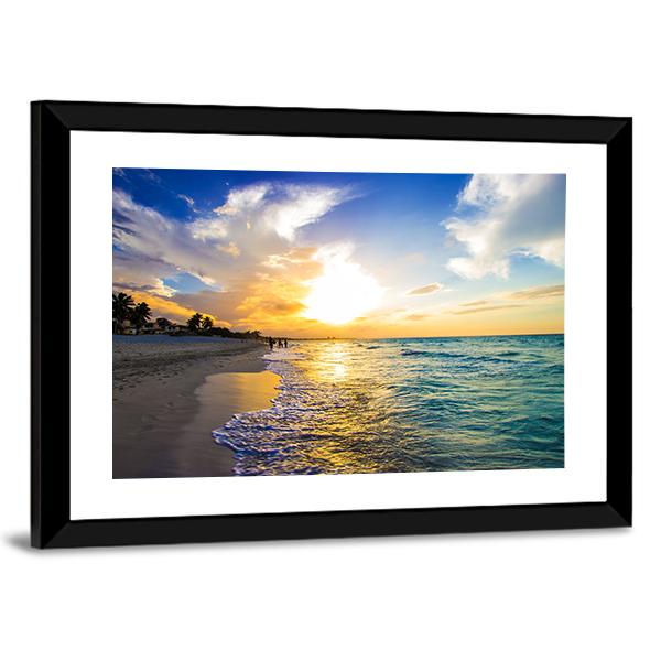 Sandy Beach With The Ocean At Sunset Canvas Wall Art-5 Horizontal-Gallery Wrap-22" x 12"-Tiaracle