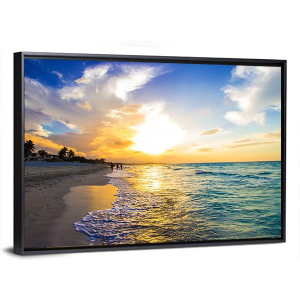 Sandy Beach With The Ocean At Sunset Canvas Wall Art-5 Horizontal-Gallery Wrap-22" x 12"-Tiaracle