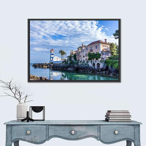 Santa Marta Lighthouse And Museum In Cascais Canvas Wall Art-1 Piece-Floating Frame-24" x 16"-Tiaracle