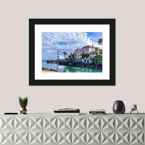 Santa Marta Lighthouse And Museum In Cascais Canvas Wall Art-1 Piece-Framed Print-20" x 16"-Tiaracle