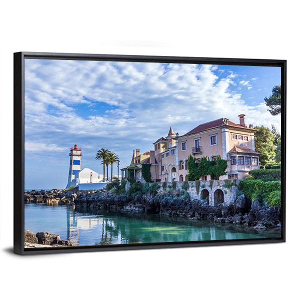 Santa Marta Lighthouse And Museum In Cascais Canvas Wall Art-3 Horizontal-Gallery Wrap-25" x 16"-Tiaracle