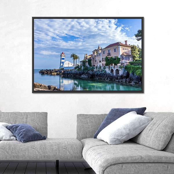 Santa Marta Lighthouse And Museum In Cascais Canvas Wall Art-3 Horizontal-Gallery Wrap-25" x 16"-Tiaracle