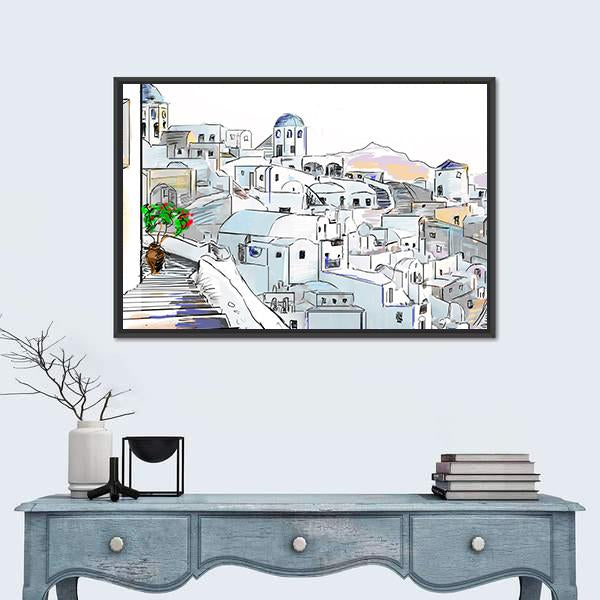 Santorini In Greece Canvas Wall Art-1 Piece-Floating Frame-24" x 16"-Tiaracle