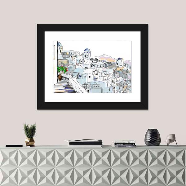 Santorini In Greece Canvas Wall Art-1 Piece-Framed Print-20" x 16"-Tiaracle