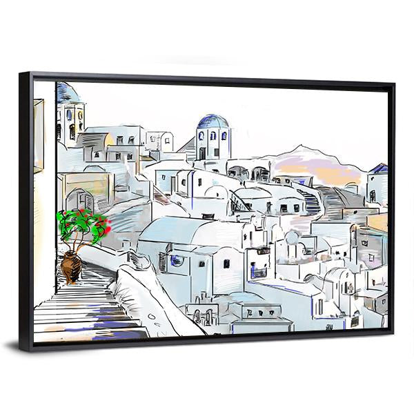 Santorini In Greece Canvas Wall Art-3 Horizontal-Gallery Wrap-25" x 16"-Tiaracle