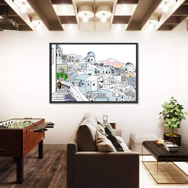 Santorini In Greece Canvas Wall Art-3 Horizontal-Gallery Wrap-25" x 16"-Tiaracle