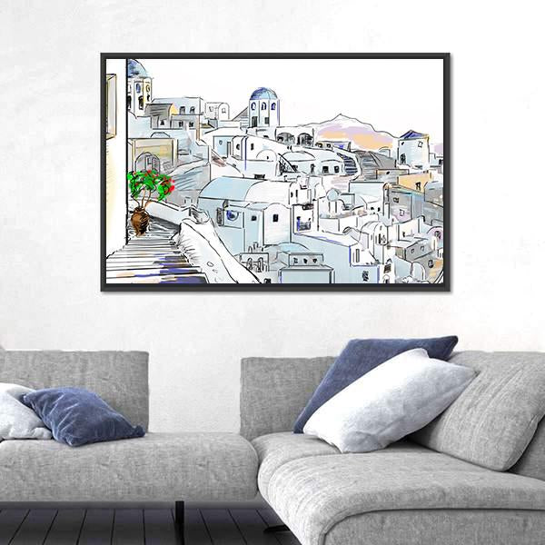 Santorini In Greece Canvas Wall Art-3 Horizontal-Gallery Wrap-25" x 16"-Tiaracle