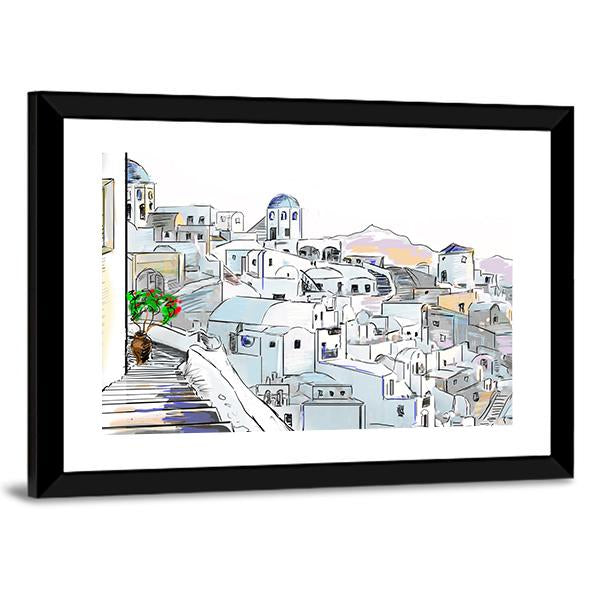 Santorini In Greece Canvas Wall Art-3 Horizontal-Gallery Wrap-25" x 16"-Tiaracle