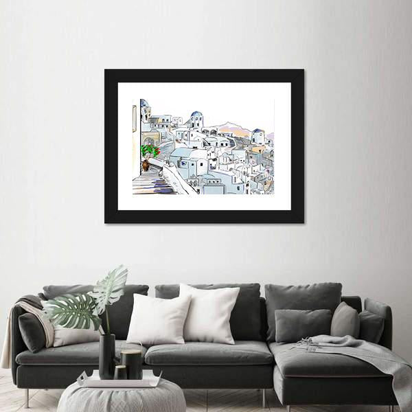 Santorini In Greece Canvas Wall Art-3 Horizontal-Gallery Wrap-25" x 16"-Tiaracle