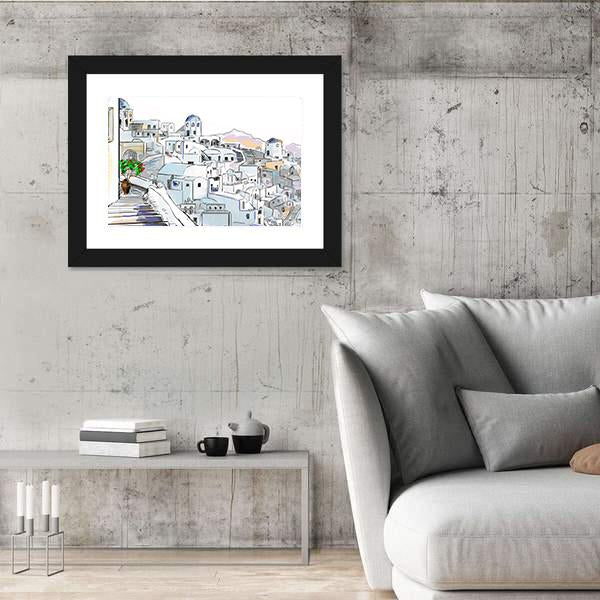 Santorini In Greece Canvas Wall Art-3 Horizontal-Gallery Wrap-25" x 16"-Tiaracle