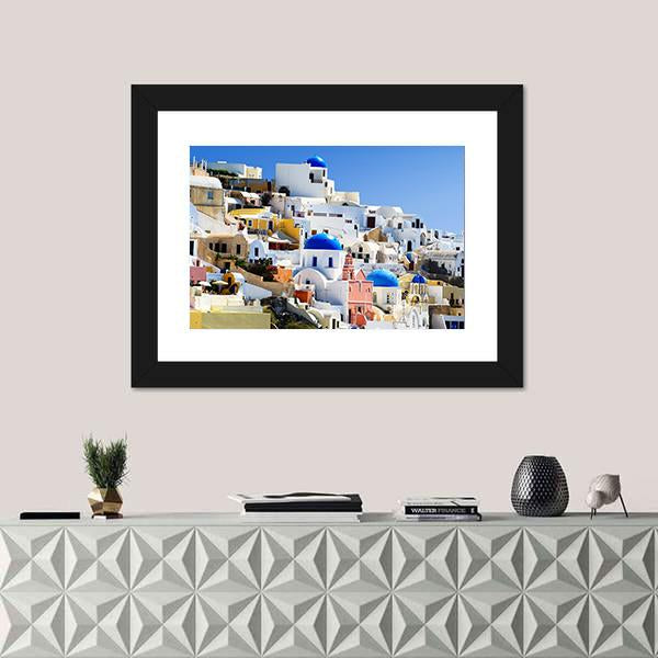 Santorini Island In Greece Village Of Oia Canvas Wall Art-1 Piece-Framed Print-20" x 16"-Tiaracle