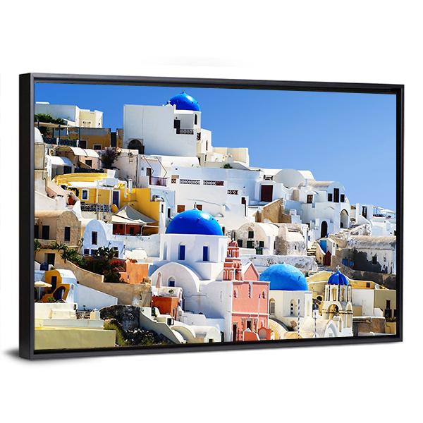 Santorini Island In Greece Village Of Oia Canvas Wall Art-3 Horizontal-Gallery Wrap-25" x 16"-Tiaracle