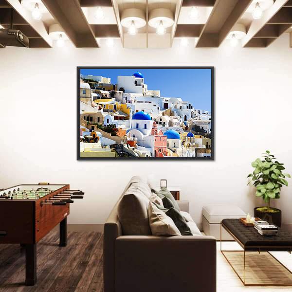 Santorini Island In Greece Village Of Oia Canvas Wall Art-3 Horizontal-Gallery Wrap-25" x 16"-Tiaracle
