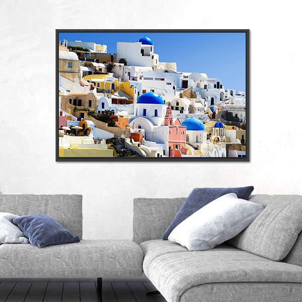 Santorini Island In Greece Village Of Oia Canvas Wall Art-3 Horizontal-Gallery Wrap-25" x 16"-Tiaracle