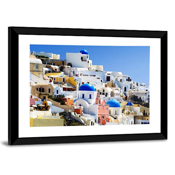 Santorini Island In Greece Village Of Oia Canvas Wall Art-3 Horizontal-Gallery Wrap-25" x 16"-Tiaracle