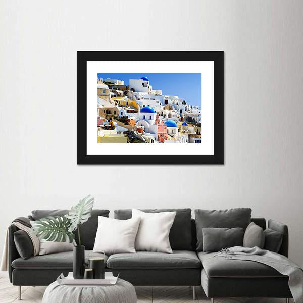 Santorini Island In Greece Village Of Oia Canvas Wall Art-3 Horizontal-Gallery Wrap-25" x 16"-Tiaracle