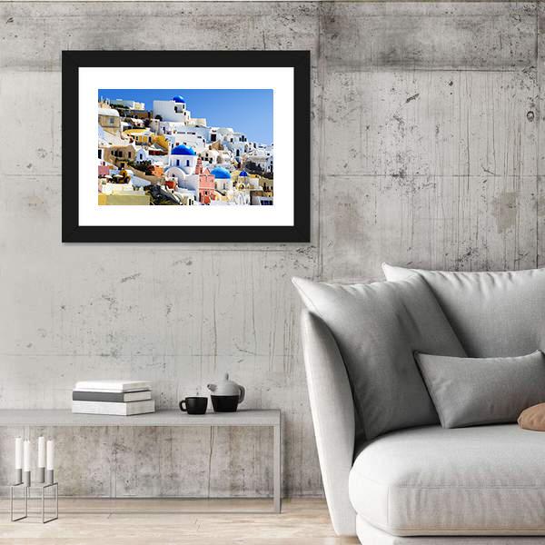 Santorini Island In Greece Village Of Oia Canvas Wall Art-3 Horizontal-Gallery Wrap-25" x 16"-Tiaracle