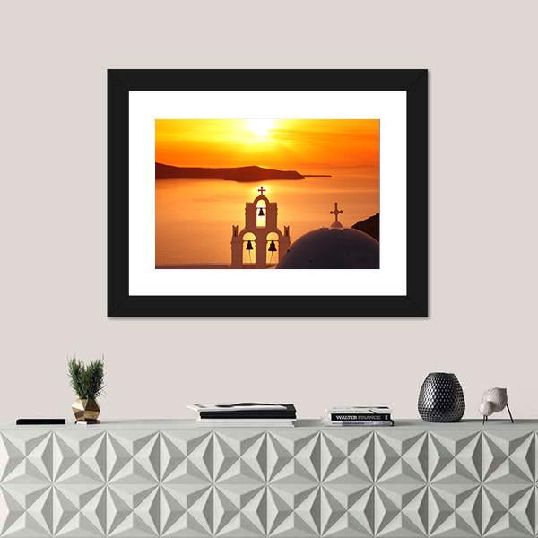 Santorini With Firostefani Church Canvas Wall Art-1 Piece-Framed Print-20" x 16"-Tiaracle