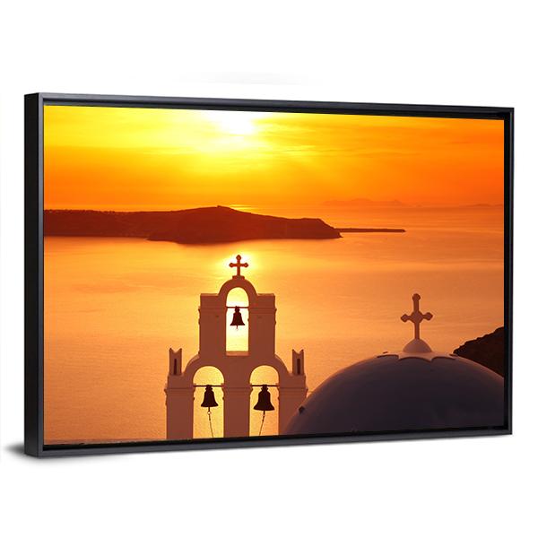 Santorini With Firostefani Church Canvas Wall Art-3 Horizontal-Gallery Wrap-25" x 16"-Tiaracle