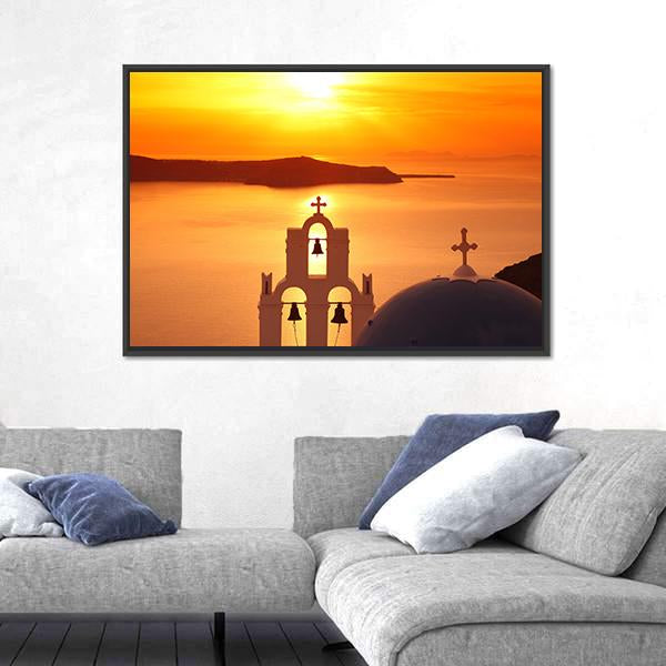 Santorini With Firostefani Church Canvas Wall Art-3 Horizontal-Gallery Wrap-25" x 16"-Tiaracle