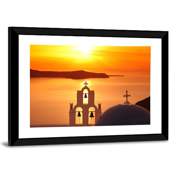 Santorini With Firostefani Church Canvas Wall Art-3 Horizontal-Gallery Wrap-25" x 16"-Tiaracle