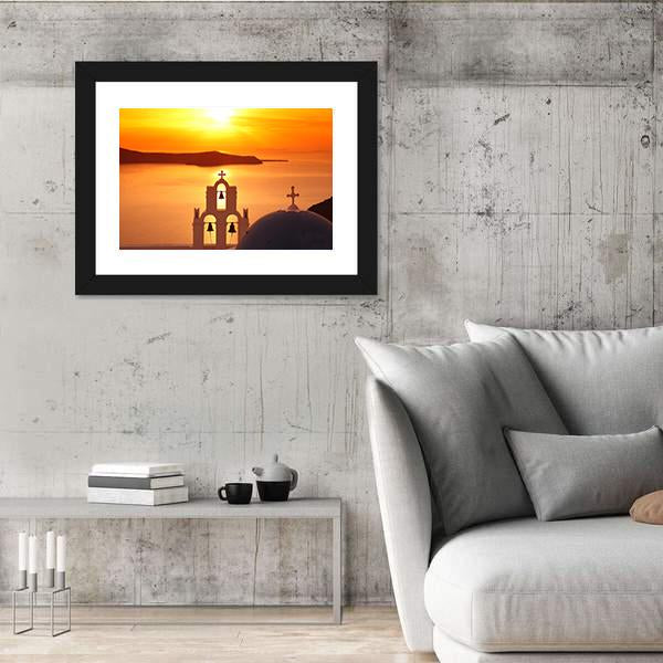 Santorini With Firostefani Church Canvas Wall Art-3 Horizontal-Gallery Wrap-25" x 16"-Tiaracle