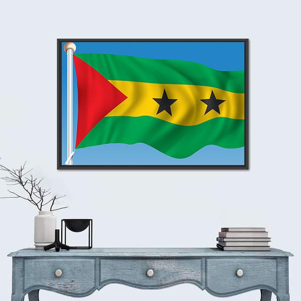 Sao Tome And Principe Flag Canvas Wall Art-1 Piece-Floating Frame-36" x 24"-Tiaracle