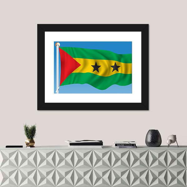 Sao Tome And Principe Flag Canvas Wall Art-1 Piece-Framed Print-42" x 14"-Tiaracle