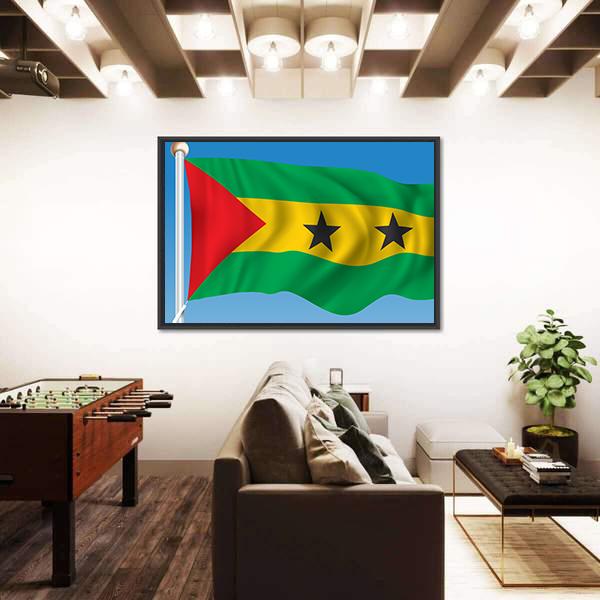 Sao Tome And Principe Flag Canvas Wall Art-5 Horizontal-Gallery Wrap-22" x 12"-Tiaracle