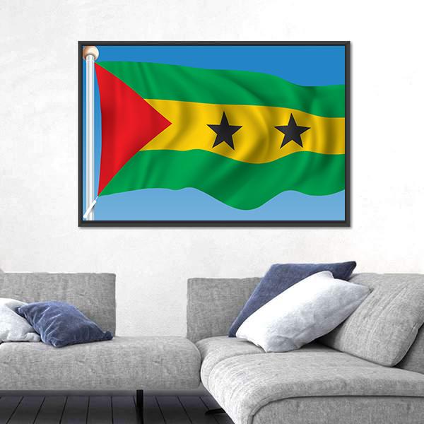 Sao Tome And Principe Flag Canvas Wall Art-5 Horizontal-Gallery Wrap-22" x 12"-Tiaracle