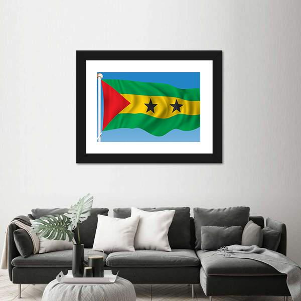 Sao Tome And Principe Flag Canvas Wall Art-5 Horizontal-Gallery Wrap-22" x 12"-Tiaracle
