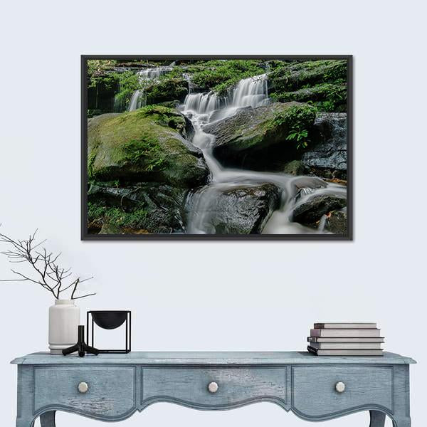 Sarai Berunyau Waterfall Canvas Wall Art-1 Piece-Floating Frame-24" x 16"-Tiaracle