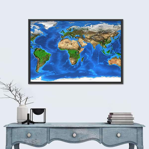 Satellite View Of The Earth Canvas Wall Art-1 Piece-Floating Frame-36" x 24"-Tiaracle