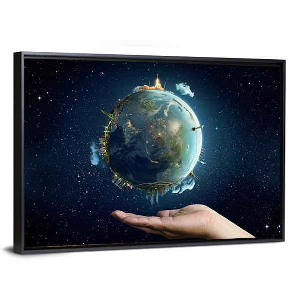 Saving Home Planet Earth Canvas Wall Art-3 Horizontal-Gallery Wrap-25" x 16"-Tiaracle