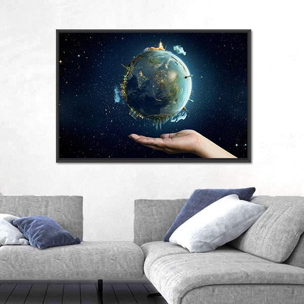 Saving Home Planet Earth Canvas Wall Art-3 Horizontal-Gallery Wrap-25" x 16"-Tiaracle