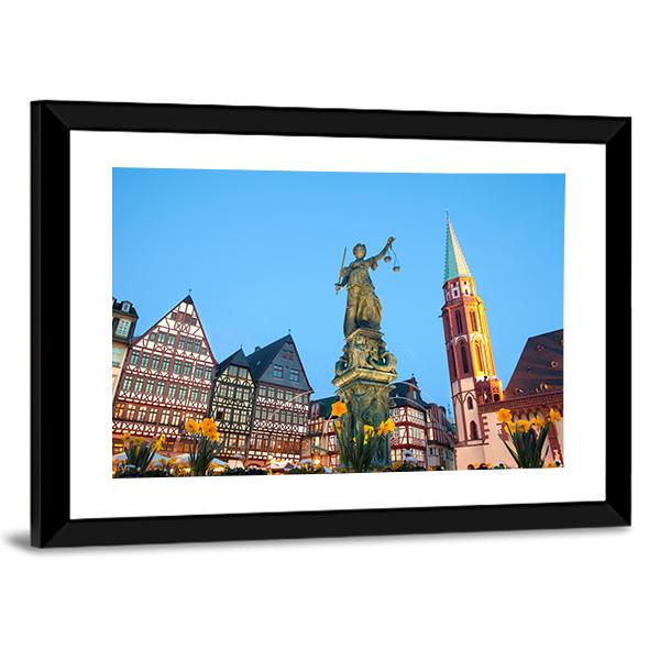 Scales Of Justice At Romerberg Square Canvas Wall Art-3 Horizontal-Gallery Wrap-25" x 16"-Tiaracle