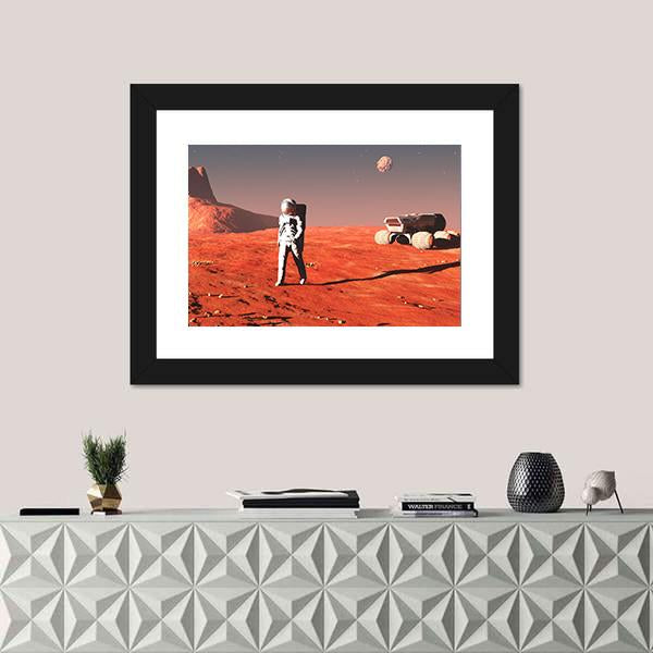 Scene Of The Astronaut On Mars Canvas Wall Art-1 Piece-Framed Print-20" x 16"-Tiaracle
