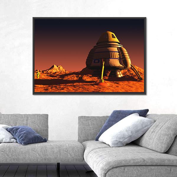 Scene Of The Astronaut On Mars Canvas Wall Art-5 Horizontal-Gallery Wrap-22" x 12"-Tiaracle