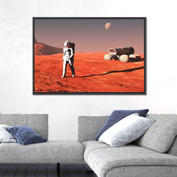 Scene Of The Astronaut On Mars Canvas Wall Art-5 Horizontal-Gallery Wrap-22" x 12"-Tiaracle