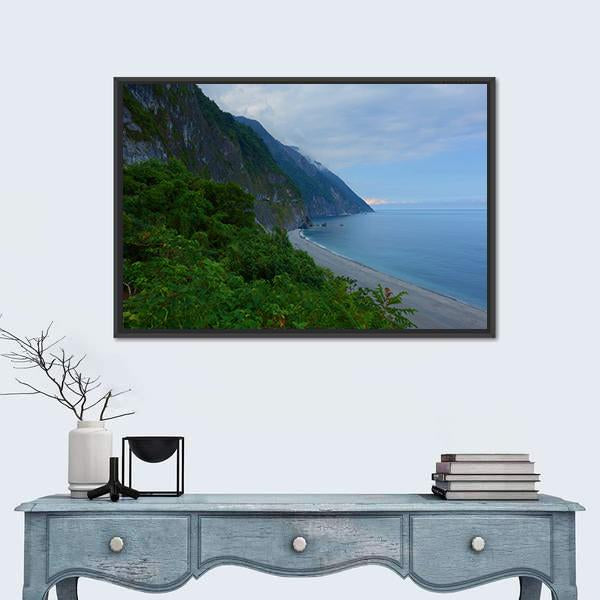 Scenery Of Cliffs Near Sea In Taiwan Canvas Wall Art-1 Piece-Floating Frame-24" x 16"-Tiaracle