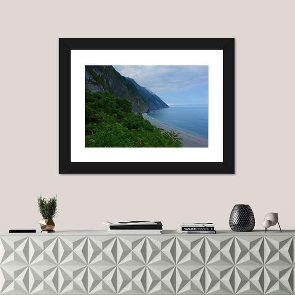 Scenery Of Cliffs Near Sea In Taiwan Canvas Wall Art-1 Piece-Framed Print-20" x 16"-Tiaracle