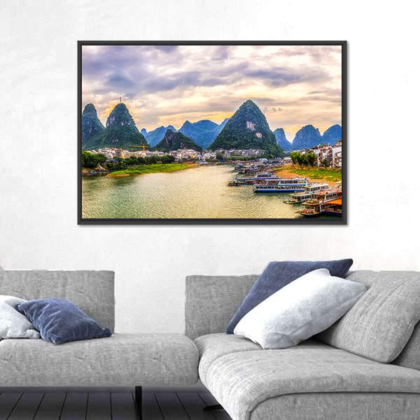 Scenery Of Guilin Canvas Wall Art-5 Horizontal-Gallery Wrap-22" x 12"-Tiaracle