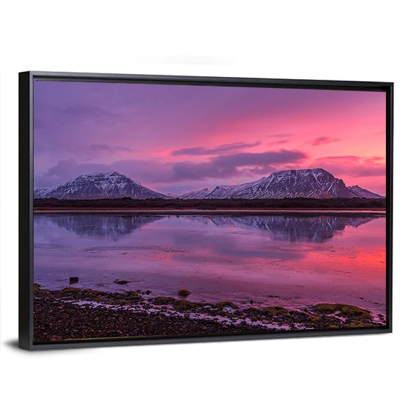 Scenery Of Mountains With Lake At Sunset Canvas Wall Art-3 Horizontal-Gallery Wrap-25" x 16"-Tiaracle