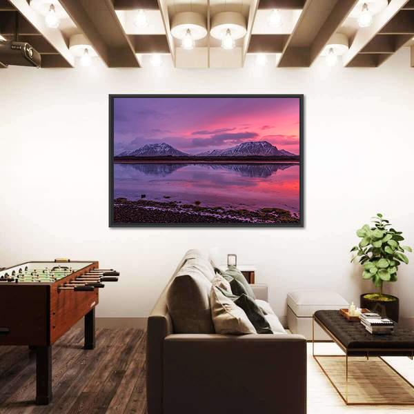 Scenery Of Mountains With Lake At Sunset Canvas Wall Art-3 Horizontal-Gallery Wrap-25" x 16"-Tiaracle