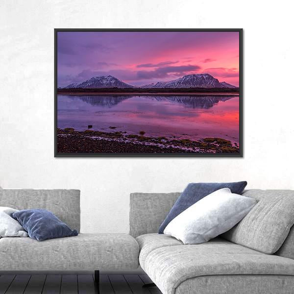 Scenery Of Mountains With Lake At Sunset Canvas Wall Art-3 Horizontal-Gallery Wrap-25" x 16"-Tiaracle