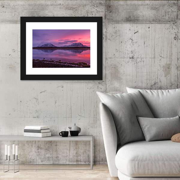 Scenery Of Mountains With Lake At Sunset Canvas Wall Art-3 Horizontal-Gallery Wrap-25" x 16"-Tiaracle