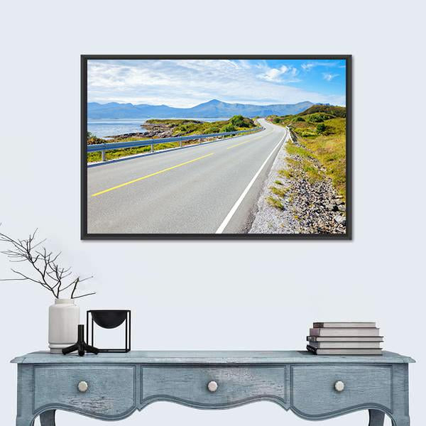 Scenic Atlantic Ocean Road In Norway Canvas Wall Art-1 Piece-Floating Frame-24" x 16"-Tiaracle